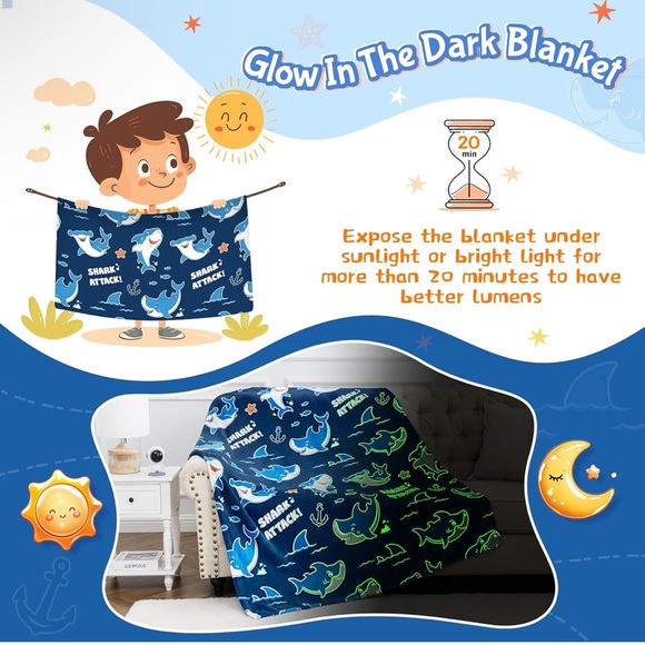 Shark Attack 🦈 or Dinosaur 🦖 Glow In The Dark Blanket - Picture 9 of 13